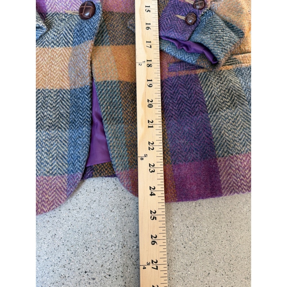 CAbi Womens Wool Blazer Sz 4 Multicolor Plaid Herringbone Purple Orange - Picture 5 of 7